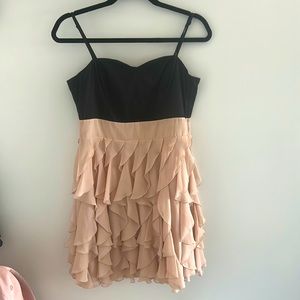 Baby pink and black flowy cocktail dress